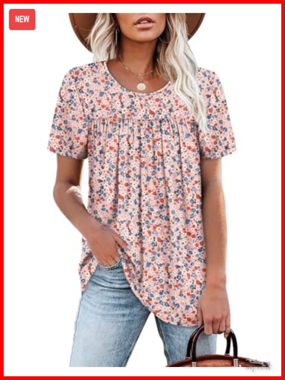Womens Short Sleeve Pleated T-Shirt Loose Fit Ruffle Front Summer Blouse Top